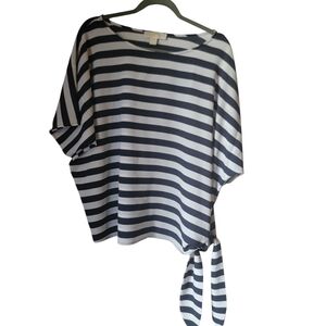 Michael Kors XL Women's Blouse Self-tie Boat Neckline Navy Blue & White Strips